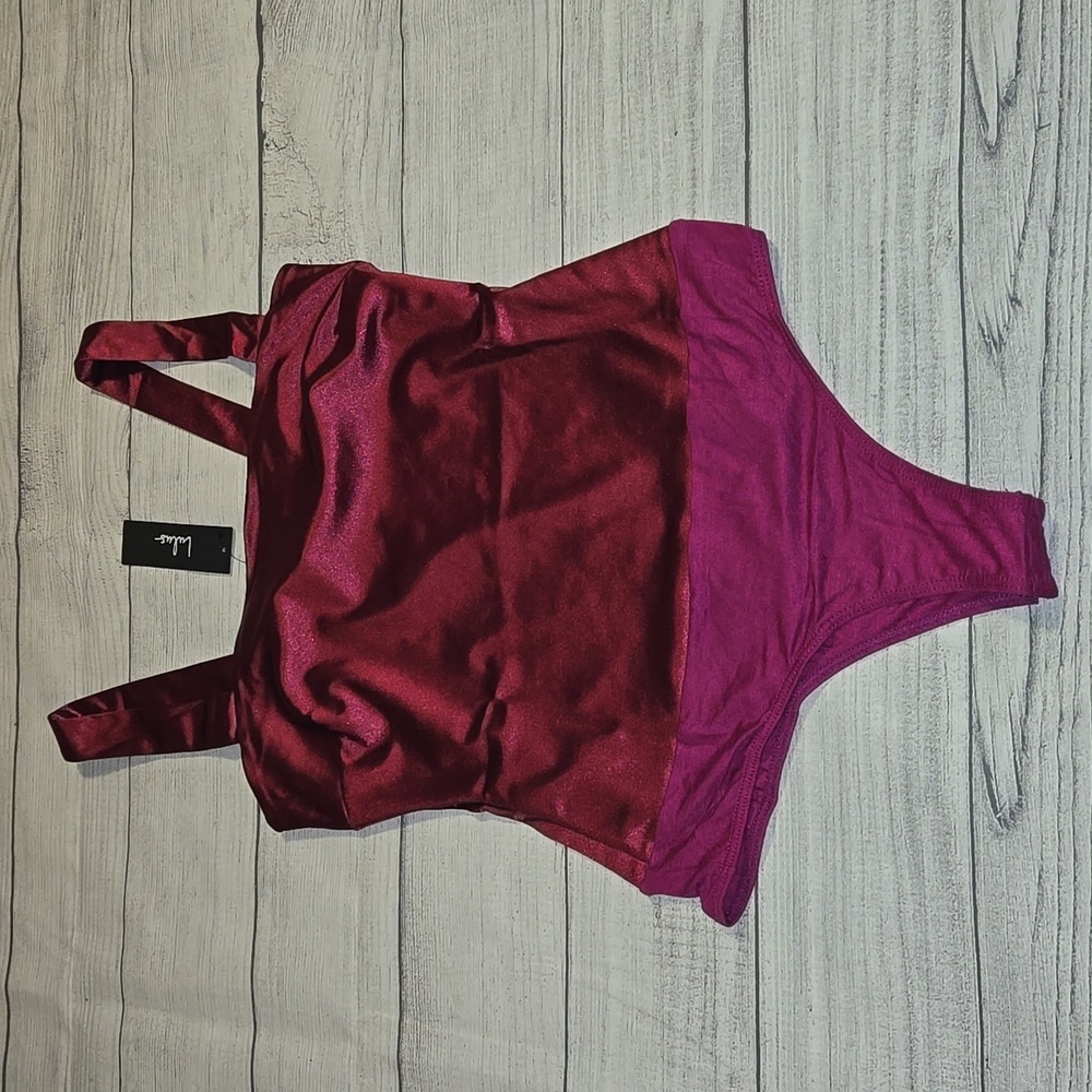 Lulus Women's Satin Bodysuit Burgundy/Pink Size M NWT